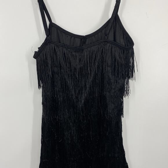 Dreamgirl Flirty Flapper Fringe Dress Black size Large Strappy 20s Gatsby Fancy - Picture 9 of 12
